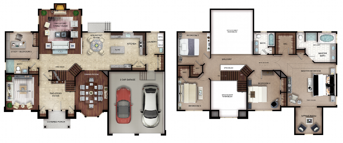 The Magnolia is a 4 Bed Room, 3 Bath Home with 3,044 of living space. This Home features an expansive, 2 story family room along with a dual landing staircase