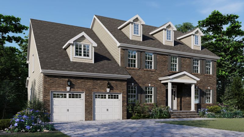 Image of The Platinum II, Elevation D, shows an all brick front with a hip roof and dormers above.
